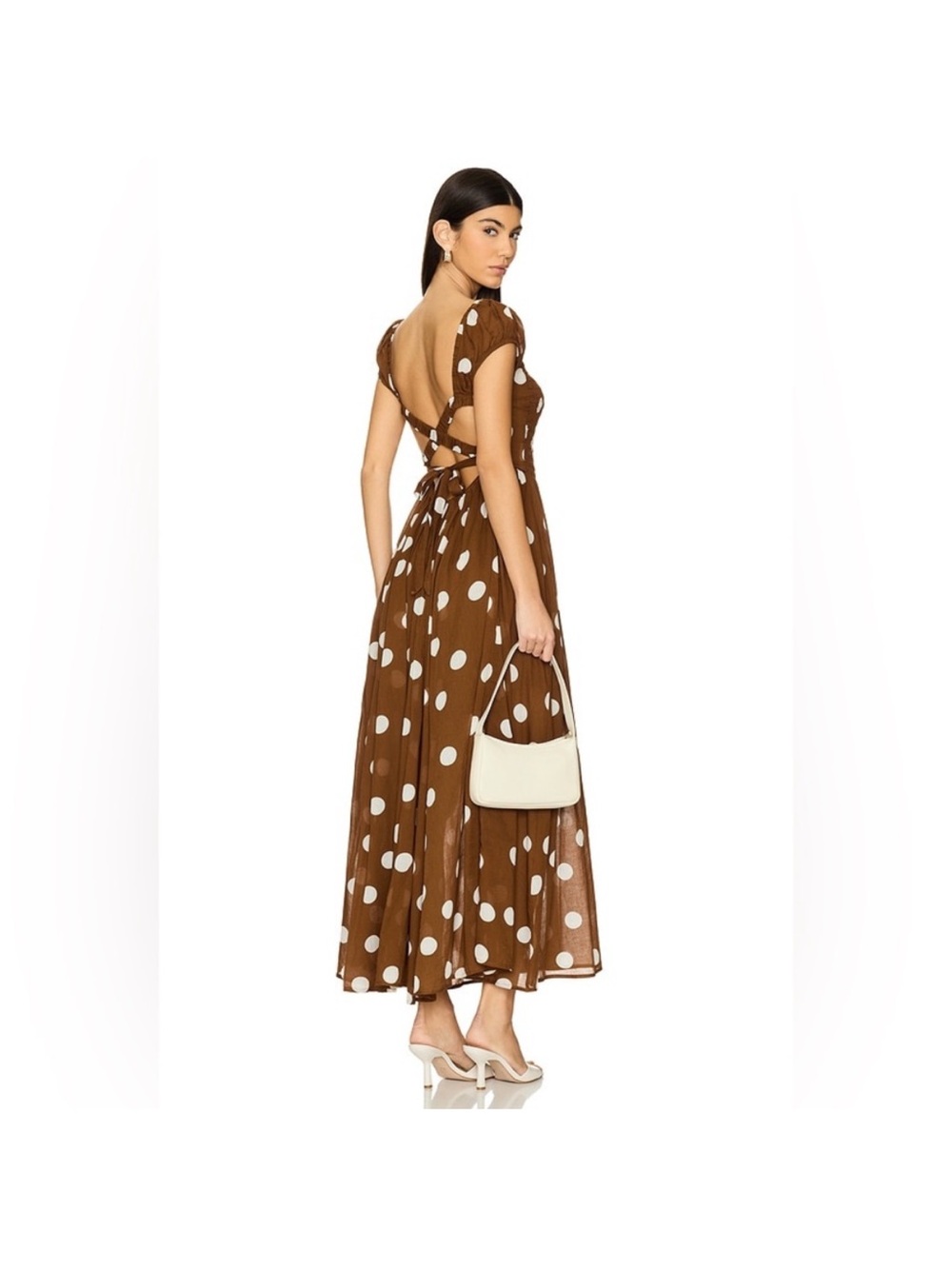 Free People Brown Polka Dot Open-Back Maxi Dress